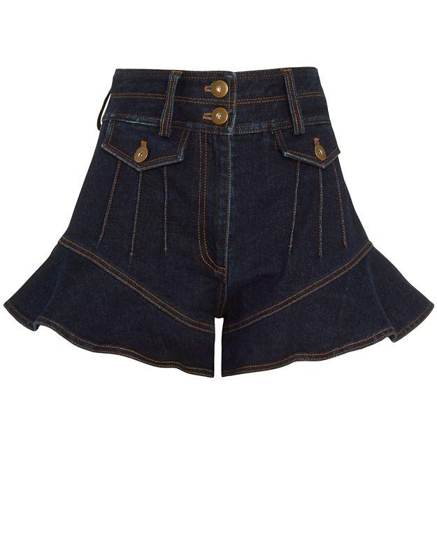 Self Portrait Flounced Denim Shorts