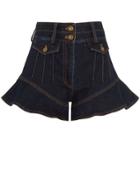 Self Portrait Flounced Denim Shorts
