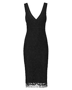 Victoria Beckham V-neck Lace Fitted Dress