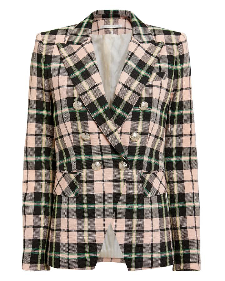 Veronica Beard Miller Double-breasted Blazer Pink Plaid 2