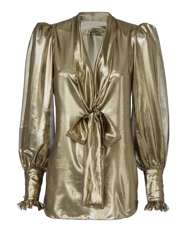 Redemption Gold Japonette Tie Neck Blouse