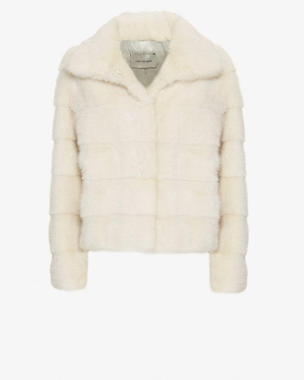 Yves Salomon Chaux Mink Fur High Collar Jacket: Ivory