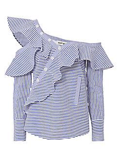 Self-portrait Pinstriped Poplin Asymmetrical Ruffle Shirt