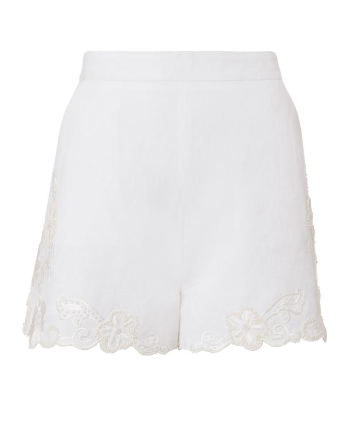Exclusive For Intermix Kayla Embroidered Linen Shorts Ivory P