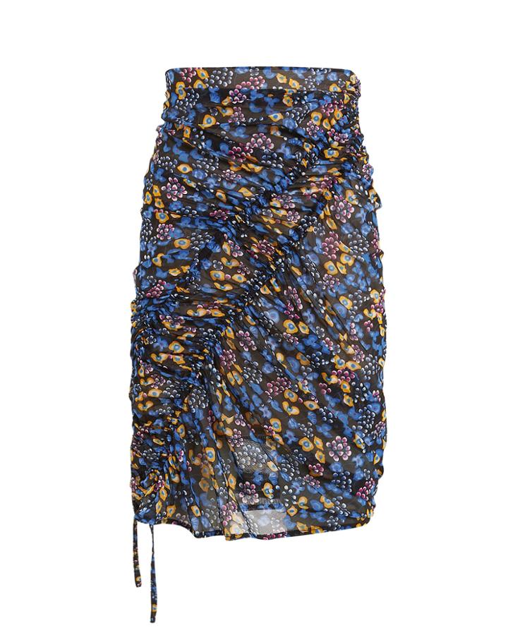 Atlein Floral Stretch Ruche Skirt Blue/yellow/floral 40