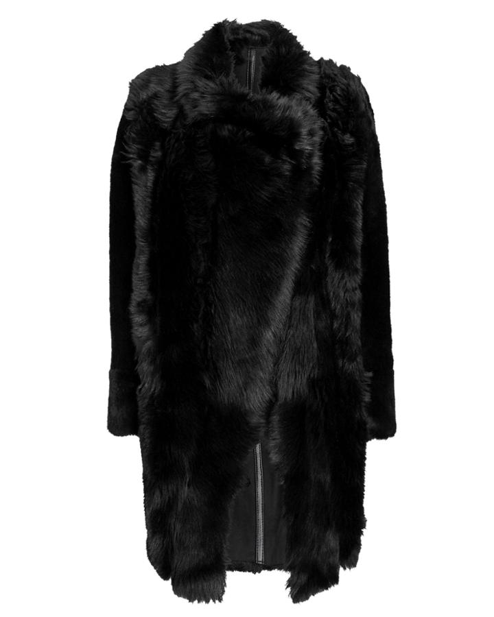 Yves Salomon Reversible Black Mid-length Coat Black 36