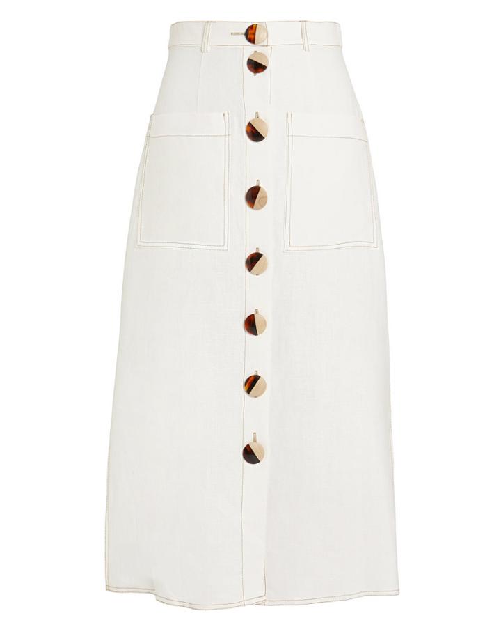 Nicholas Linen Midi Skirt Ivory 4