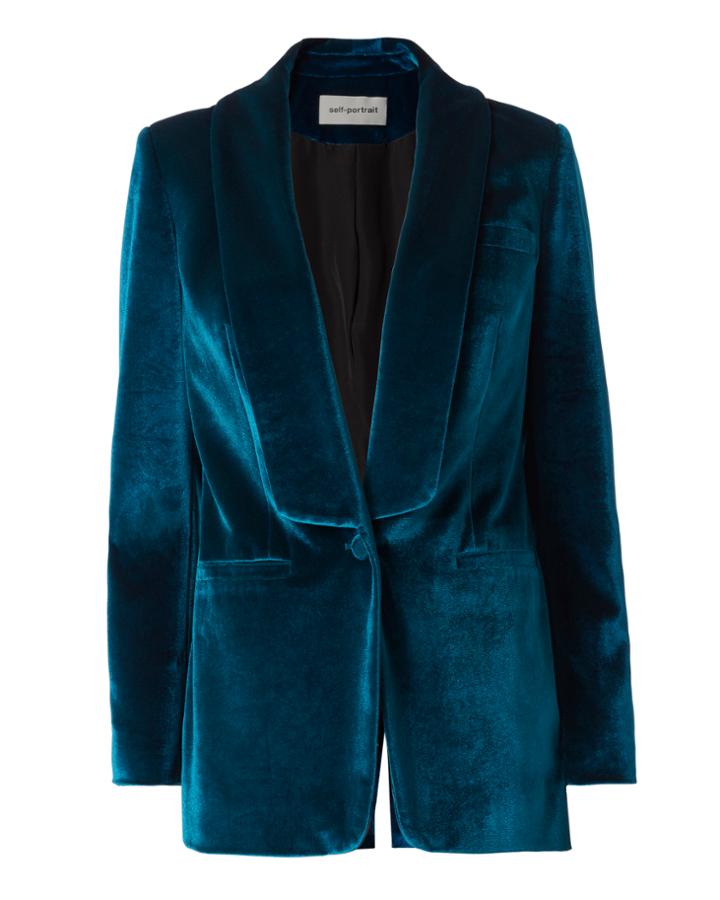 Self-portrait Teal Velvet Jacket