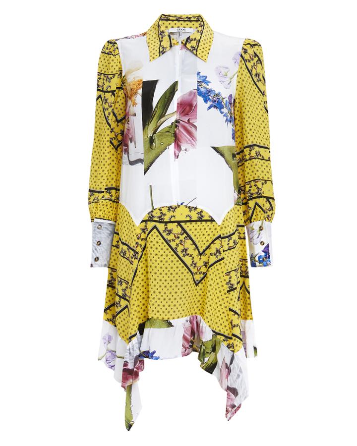 Ganni Mix Print Mini Dress Floral/yellow 34