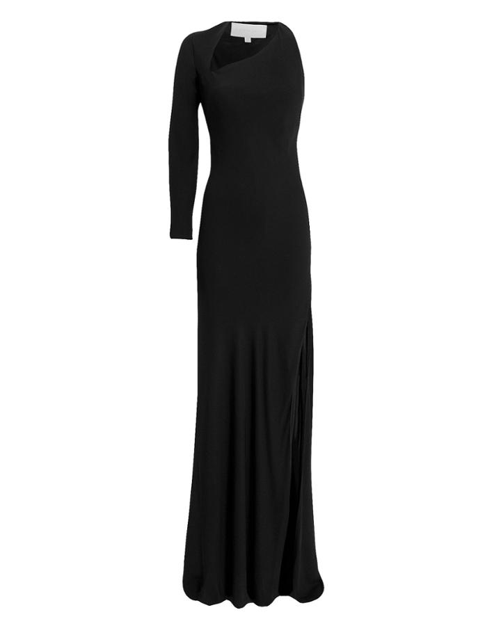 Michelle Mason Asymmetric Cutout Gown Black Zero