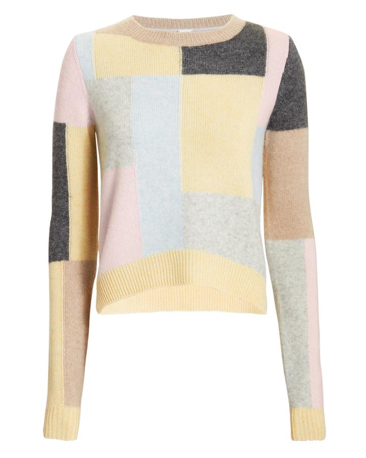 Adam Lippes Patchwork Brushed Cashmere Sweater Beige/multi S