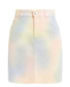 Ganni Colorwashed Denim Mini Skirt Pink/yellow/white 36