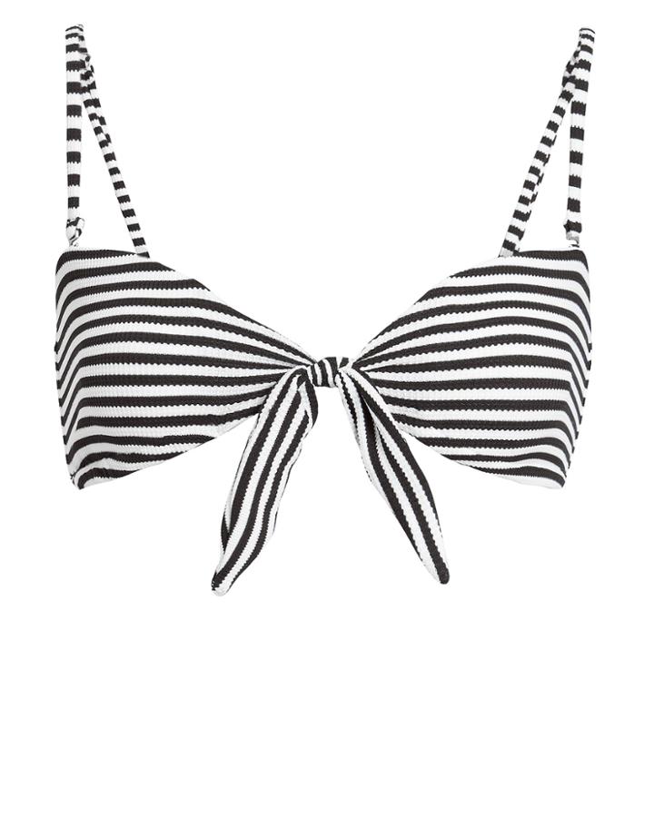 Inc Swim Striped Bikini Top Black/white L