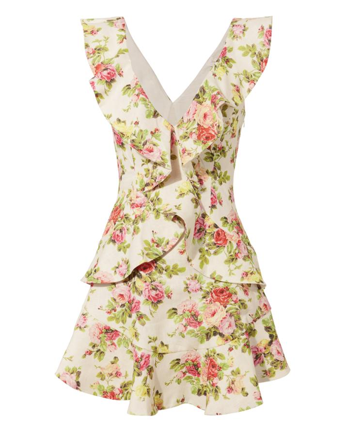 Zimmermann Watermelon Floral Flutter Dress Pink 00
