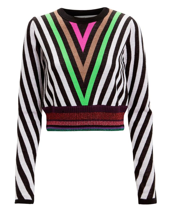 Diane Von Furstenberg Multicolored Chevron Sweater Ivory/black/green P