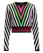 Diane Von Furstenberg Multicolored Chevron Sweater Ivory/black/green P