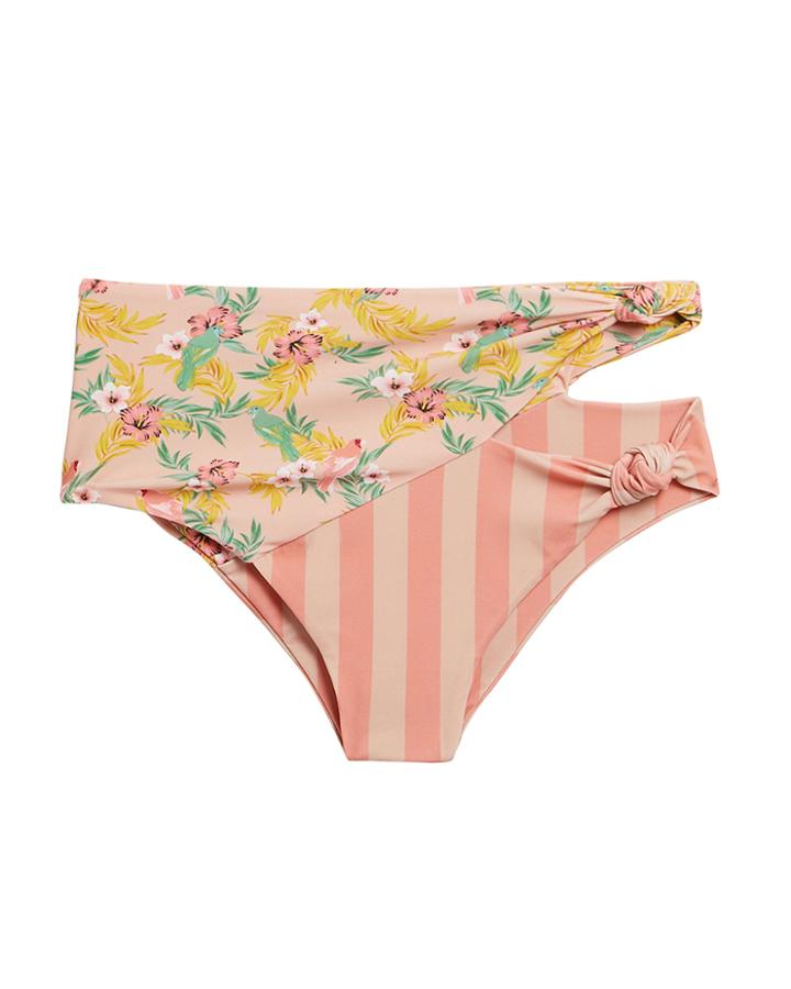 For Love & Lemons Antigua Knot High Waist Bikini Bottom Pink/green/yellow M