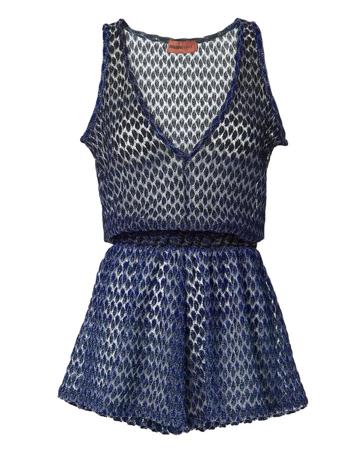 Missoni Mare Crochet Metallic Romper Blue-drk 40