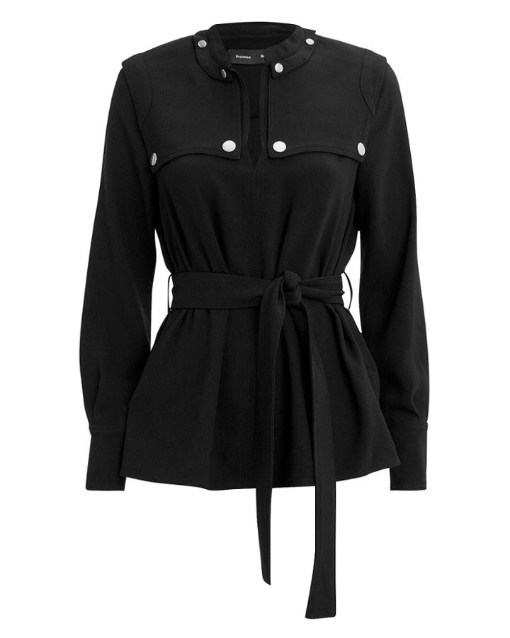Proenza Schouler Belted Pebbled Crepe Top Black 4
