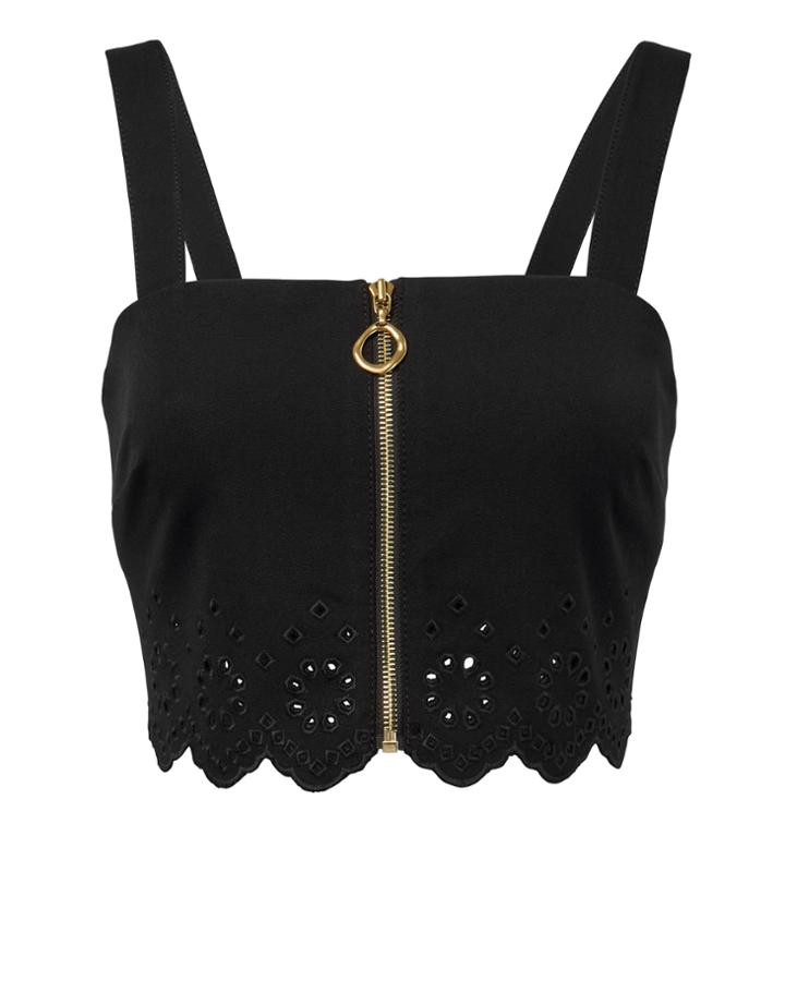 Derek Lam 10 Crosby Eyelet Trim Zip Crop Top Black Zero