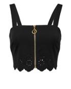Derek Lam 10 Crosby Eyelet Trim Zip Crop Top Black Zero