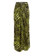 Ganni Tiger Print Silk Knotted Skirt Green/tiger Print 34