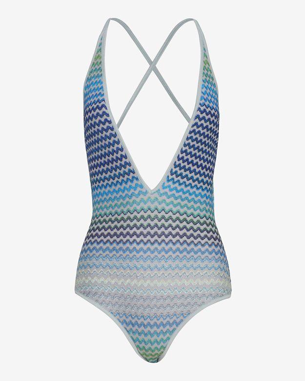 Missoni Mare Lurex Knit One Piece Swimsuit: Azure- Final Sale