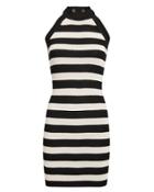 Balmain Black And White Striped Knit Mini Dress Black/white 38