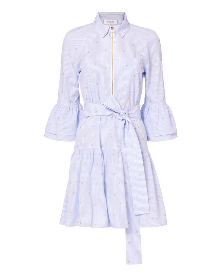 Derek Lam 10 Crosby Belted Ruffle Striped Shirtdress