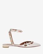 Aquazzura Byzantine Studded Leather Flat Sandal: White