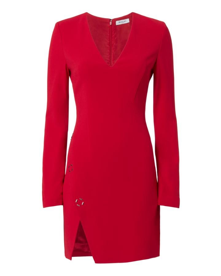 Mugler Metal Ring Detail V-neck Dress