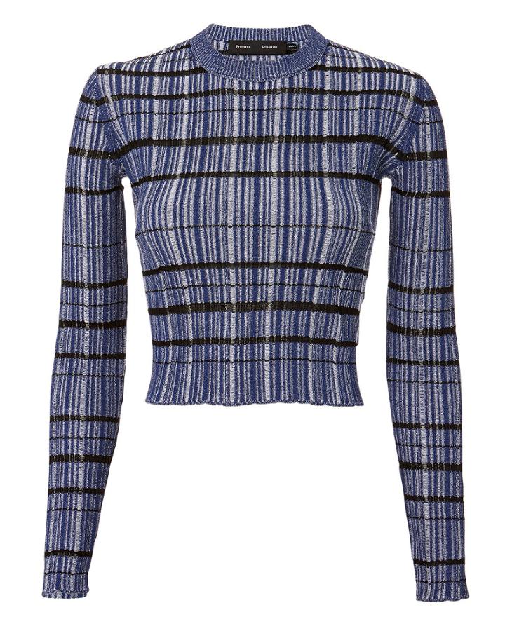 Proenza Schouler Blue Grid Crop Top Blue-med P