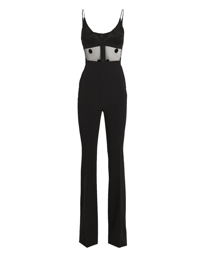David Koma Polka Dot Mesh Jumpsuit Black 10