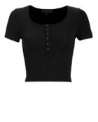 The Range Ribbed Henley Crop Top Black M