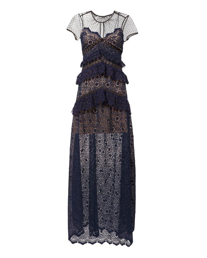 Self-portrait Circular Lace-panelled Maxi Dress Navy 4