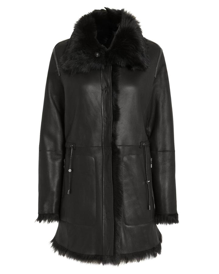 Yves Salomon High Collar Reversible Shearling Coat Black 34