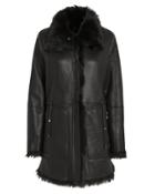 Yves Salomon High Collar Reversible Shearling Coat Black 34