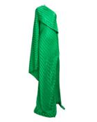 Michelle Mason Draped One Shoulder Shadow Stripe Gown Emerald 2