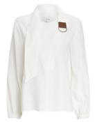 Tibi Asymmetric Tie Collar White Top White/brown 4