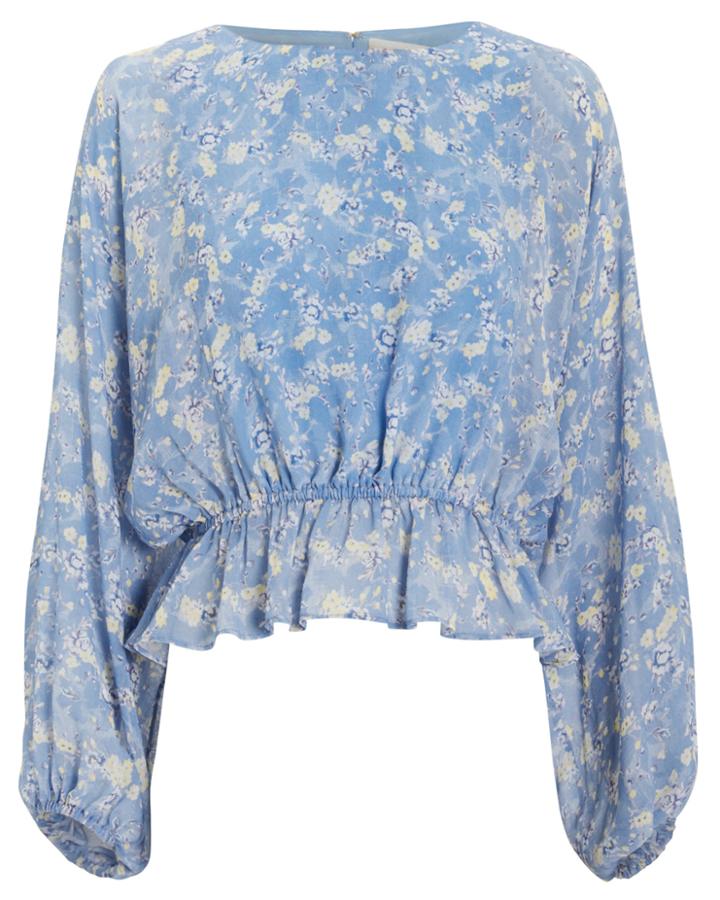 Love Shack Fancy Loveshackfancy Nellie Bluejay Silk Top Blue/floral S