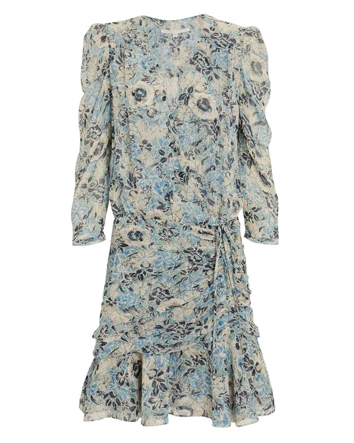 Veronica Beard Maggie Silk Floral Wrap Dress Green/blue Floral Zero