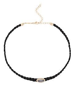 Jacquie Aiche Braided Leather Pav Oval Labradorite Choker
