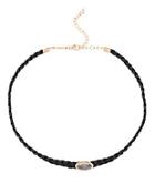 Jacquie Aiche Braided Leather Pav Oval Labradorite Choker