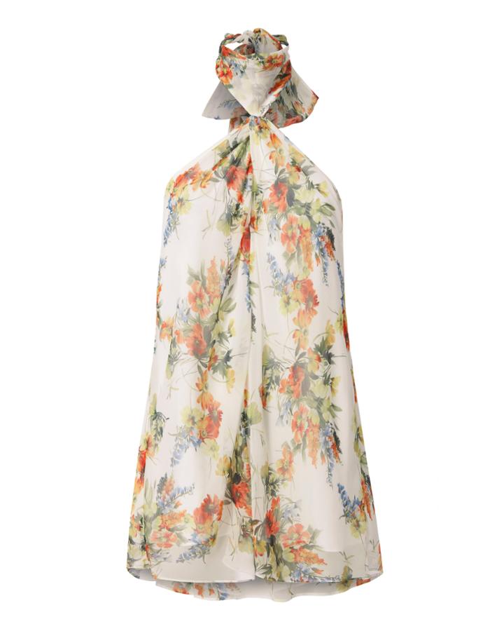 Haute Hippie Floral Chiffon Keyhole Top