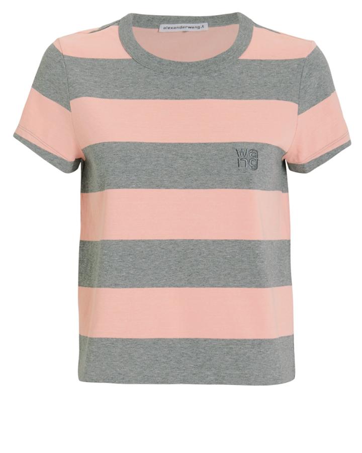 Alexanderwang.t Wash & Go Striped Jersey Tee Pink/grey Stripe S