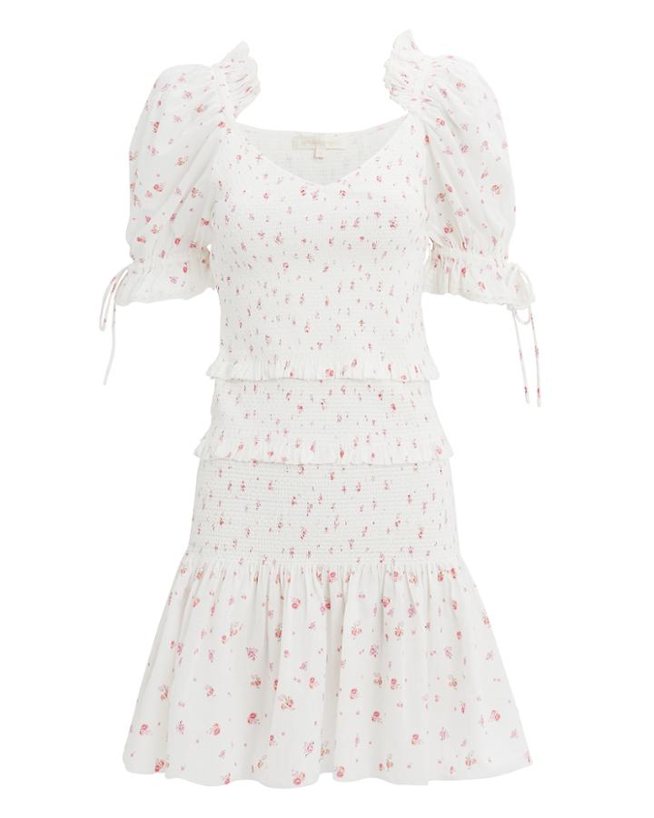 Love Shack Fancy Loveshackfancy Tina Ruffle Mini Dress White/pink Floral P