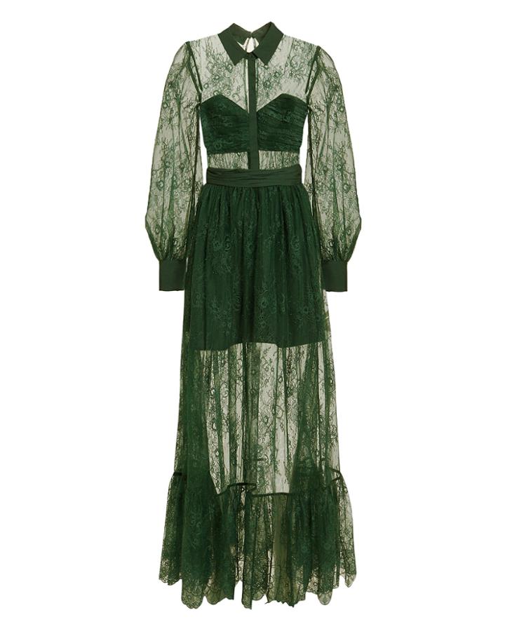 Self-portrait Floral Fine Lace Maxi Dress Green 2