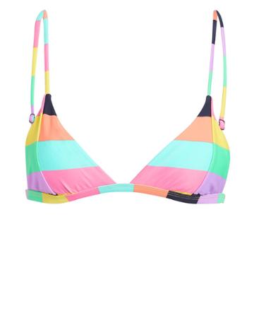 Inc Swim Coco Stripe Basic Bralette Bikini Top Pink/yellow/blue L
