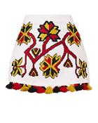 March11 Pom-pom Hem Embroidered Mini Skirt