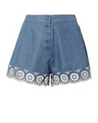 Nightcap Clothing Lace Trim Chambray Shorts Denim P